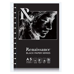 Renaissance A5 Black Paper 120GSM Black Wire Spiral Book - 32 Shts